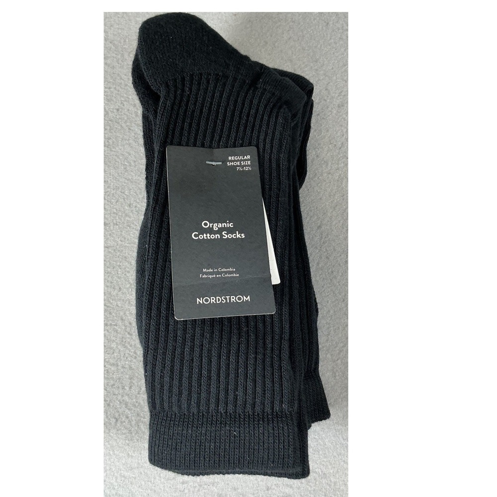 Nordstrom Organic Cotton Rib Crew Socks Black Regular 7.5-12.5 Unisex NWT